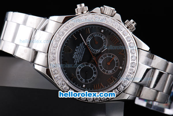 Rolex Daytona Oyster Perpetual Chronometer Automatic ETA Case with White Diamond Bezel,Black MOP Dial and Roman Marking - Click Image to Close